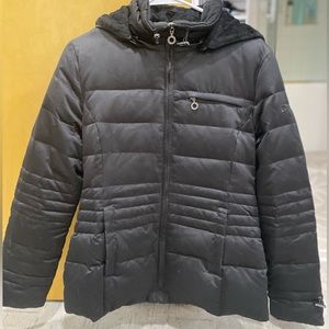 DKNY women’s puffy coat with fuzzy teddy hood and neck lining